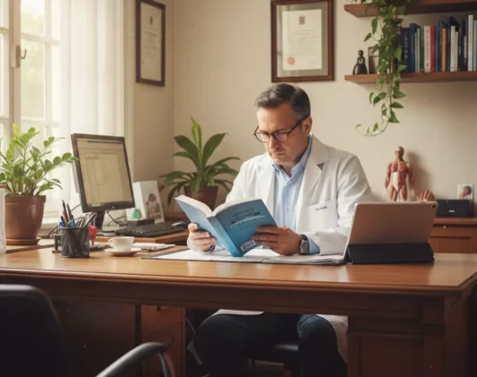 Claridad editorial, doctor leyendo un articulo médico