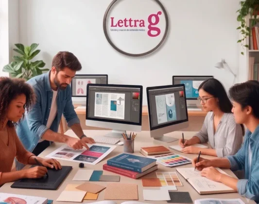 Diseño de libros, equipo de diseño de libros, equipo de edición trabajando.